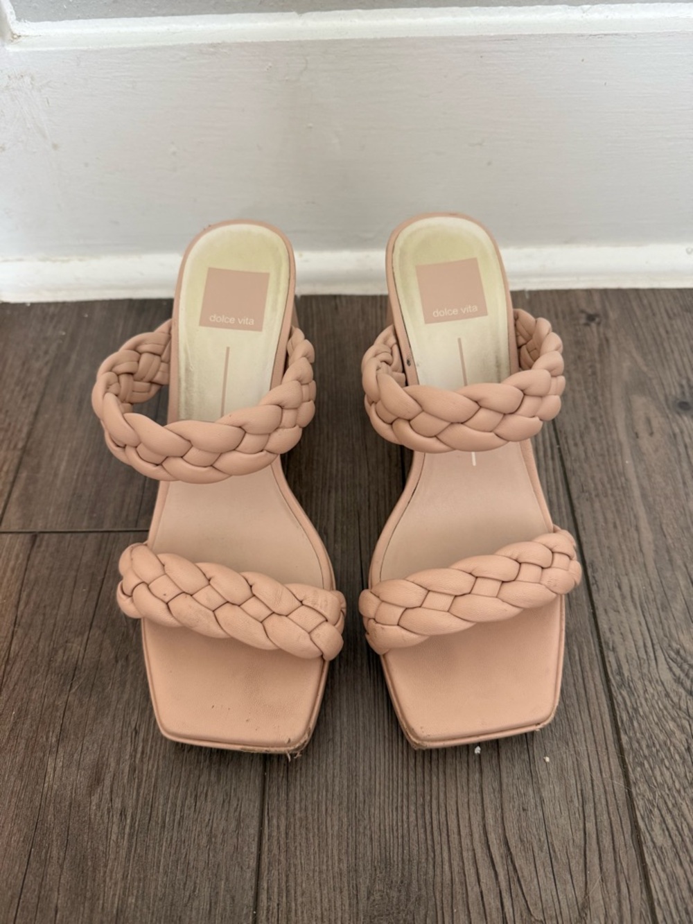 Dolce Vita Braided Double-Strap Slide Heels - Nude Blush